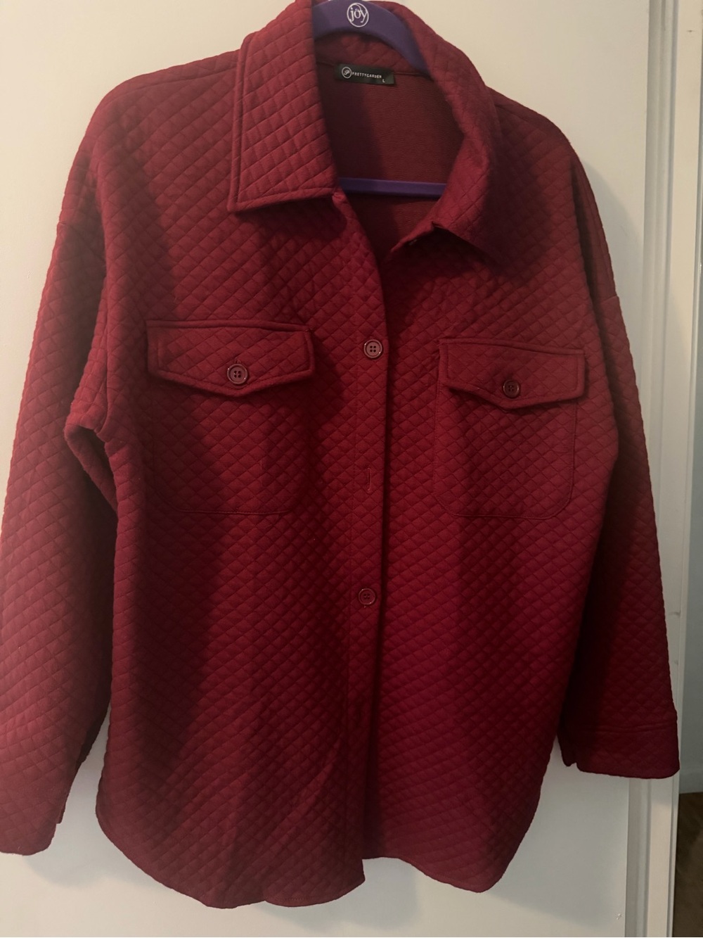 Quilted Button-Front Utility Jacket - Burgundy